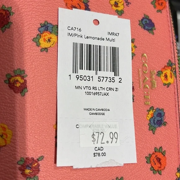 Coach Corner Zip Wristlet With Mini Vintage Rose Print Pink Lemonade Multi - Picture 9 of 16